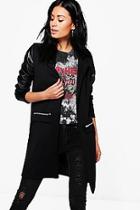 Boohoo Kerry Pu Sleeve Jersey Duster Jacket