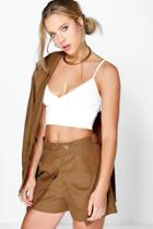 Boohoo Boutique Darcy Cross Front Linen Short Olive