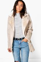 Boohoo Tall Boutique Ella Faux Fur Suedette Aviator Nude