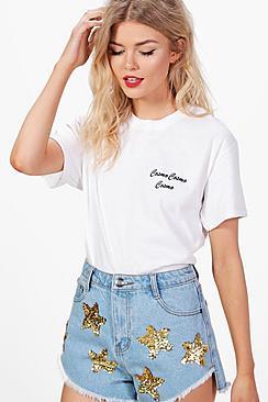 Boohoo Petite Lucy Cosmo Slogan Oversized Tee