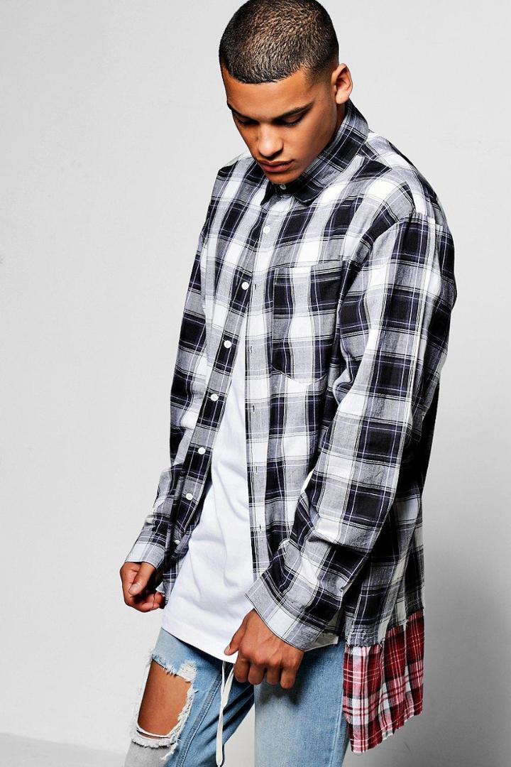 Boohoo Long Sleeve Oversize Flannel Shirt Grey