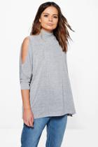 Boohoo Imogen Batwing Cold Shoulder Oversized Jumper Grey