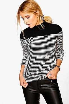 Boohoo Lily Striped Rib Fitted Polo Neck