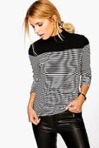 Boohoo Lily Striped Rib Fitted Polo Neck
