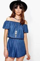 Boohoo Eva Off The Shoulder Denim Playsuit