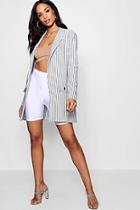 Boohoo Rea Longline Stripe Collared Pocket Detail Blazer
