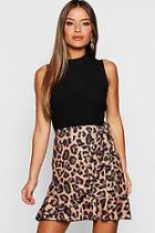 Boohoo Petite Leopard Print Ruffle Tie Mini Skirt