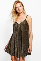 Boohoo Ziena Metallic Low Back Swing Dress