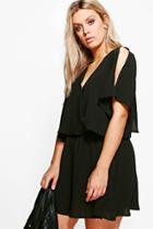 Boohoo Plus Izzy Ruffle Open Shoulder Dress Black
