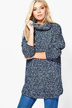 Boohoo Holly Salt & Pepper Roll Neck Chunky Tunic