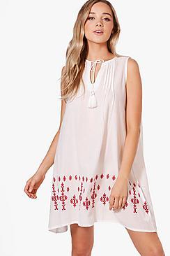 Boohoo Lola Embroidered Swing Dress
