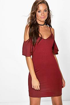 Boohoo Sarah Ruffle Sleeve Bodycon Dress