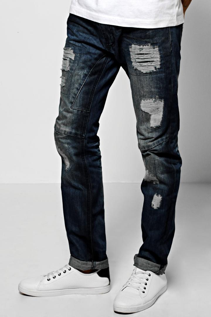 Boohoo Skinny Fit Ripped Panel Jean Blue