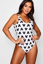 Boohoo Disney All Over Mickey Mouse Print Swimsuit