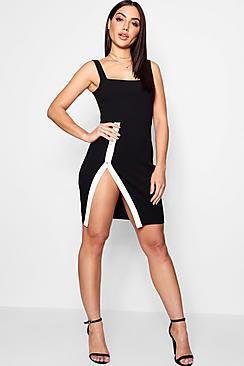 Boohoo Liz Popper High Split Bodycon Dress