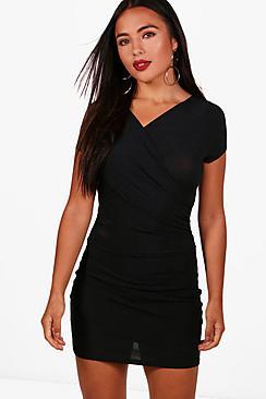 Boohoo Petite Wrap Rib Mini Dress