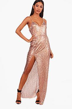 Boohoo Sequin Split Maxi Dress