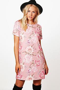 Boohoo Georgia Floral Printed Cap Sleeve Shift Dress