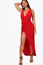 Boohoo Scarlett Slinky Plunge Wrap Maxi Dress