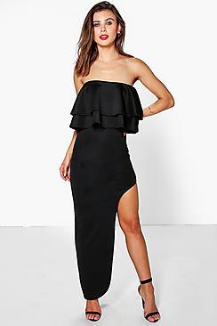 Boohoo Petite Ella Frill Thigh Split Maxi Dress