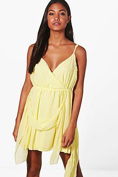Boohoo Beatrice Dobby Chiffon Drape Skater Dress