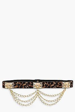 Boohoo Multi Chain & Leopard Waist Belt