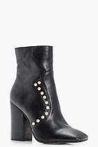 Boohoo Evie Square Toe Pearl Trim Block Heel Boots