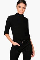 Boohoo Rebecca Ribbed Polo Neck Jumper