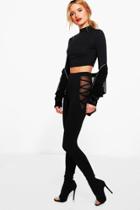 Boohoo Azalea Lace Up Mesh Insert Leggings Black