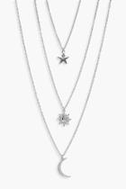 Boohoo Amy Star Sun Moon Layered Necklace Silver