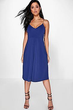 Boohoo Adisa Pleat Front Strappy Midi Dress