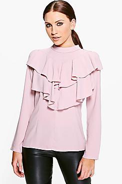 Boohoo Faith Ruffle High Neck Blouse