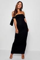 Boohoo Petite Off The Shoulder Tie Jersey Maxi Dress