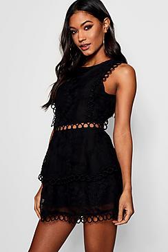 Boohoo Boutique Harriet Crochet Detail Playsuit
