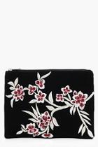 Boohoo Lily Oriental Embroidered Velvet Clutch Bag
