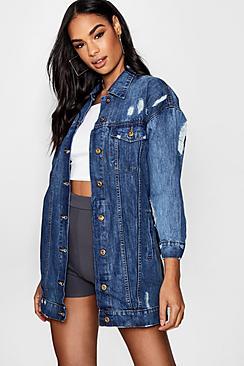 Boohoo Longline Distressed Denim Jacket