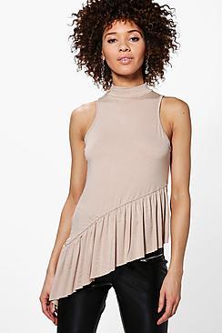 Boohoo Mila Ruffle Hem Asymmetric Vest