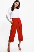 Boohoo Harper Tie Waist Turn Up Woven Tailored Trousers Berry