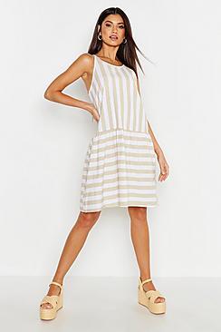 Boohoo Linen Stripe Smock Dress