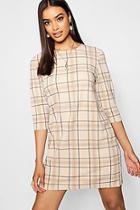 Boohoo Tonal Check 3/4 Sleeve Shift Dress