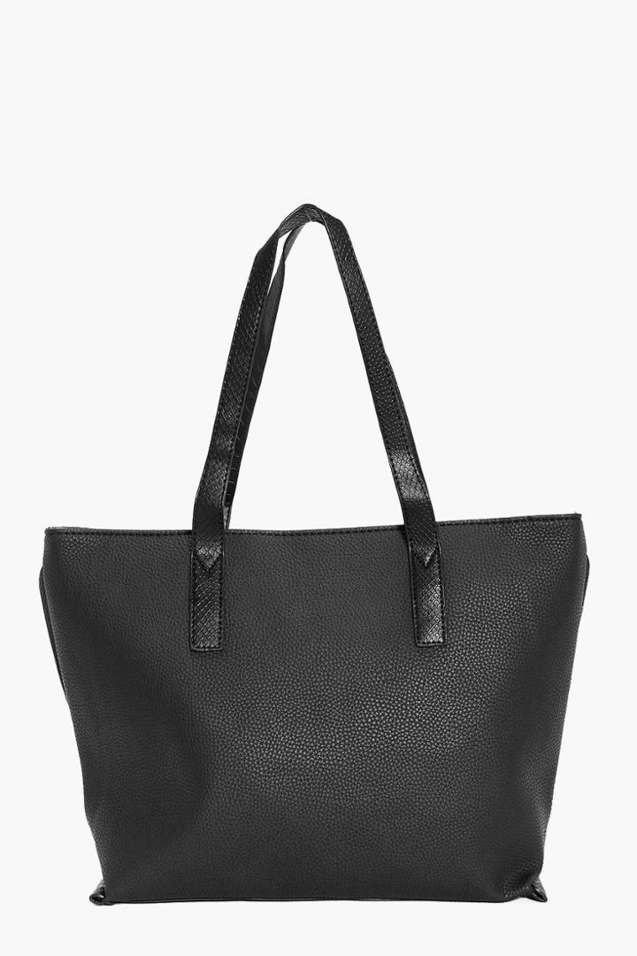 Boohoo Zoe Contrast Handle Shopper Day Bag Black