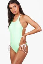 Boohoo Bahamas High Leg Strappy Bathing Suit Lime