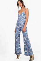 Boohoo Holly Strappy Paisley Wide Leg Jumpsuit