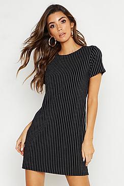 Boohoo Pinstripe Jersey Crew Neck Shift Dress