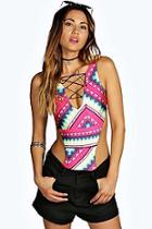 Boohoo Ruby Tie Cut Out Side Geo Print Disco Body