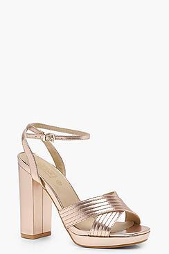 Boohoo Caroline Metallic Cross Strap Platform Heels