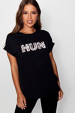 Boohoo Petite Oversized Hun Slogan T-shirt