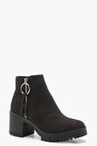 Boohoo O Ring Zip Trim Cleated Ankle Shoe Boots