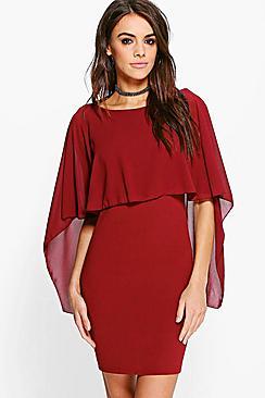 Boohoo Katie Chiffon Cape Bodycon Dress