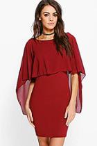 Boohoo Katie Chiffon Cape Bodycon Dress